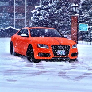 orange audi in snow