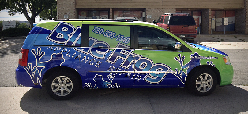 blue frog vehicle wrap